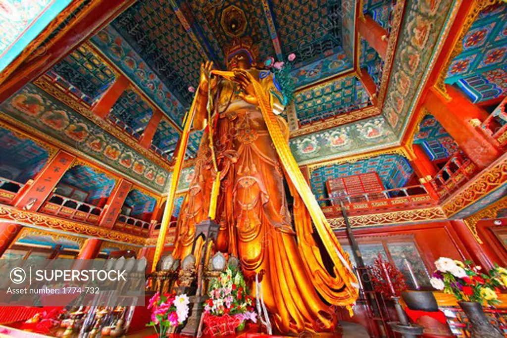 China, Beijing, Giant Buddha Statue in YongHeGong Lama Temple