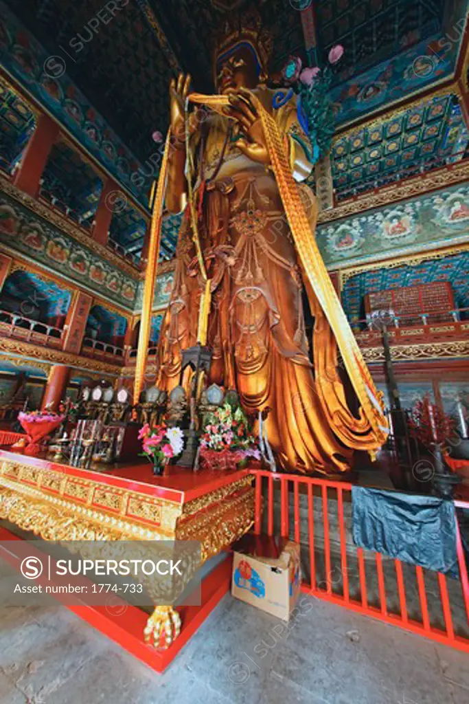 China, Beijing, Giant Buddha Statue in YongHeGong Lama Temple