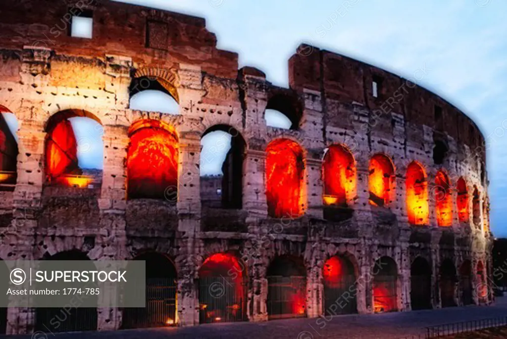 Italy, Lazio, Rome, Glowing Arches of Coliseum