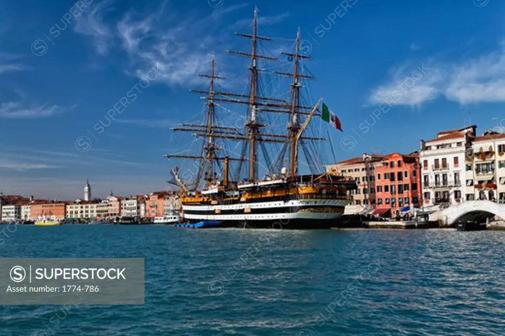 Italy, Veneto, View of Venice Harbor with Tall Ship Amerigo Vespucci