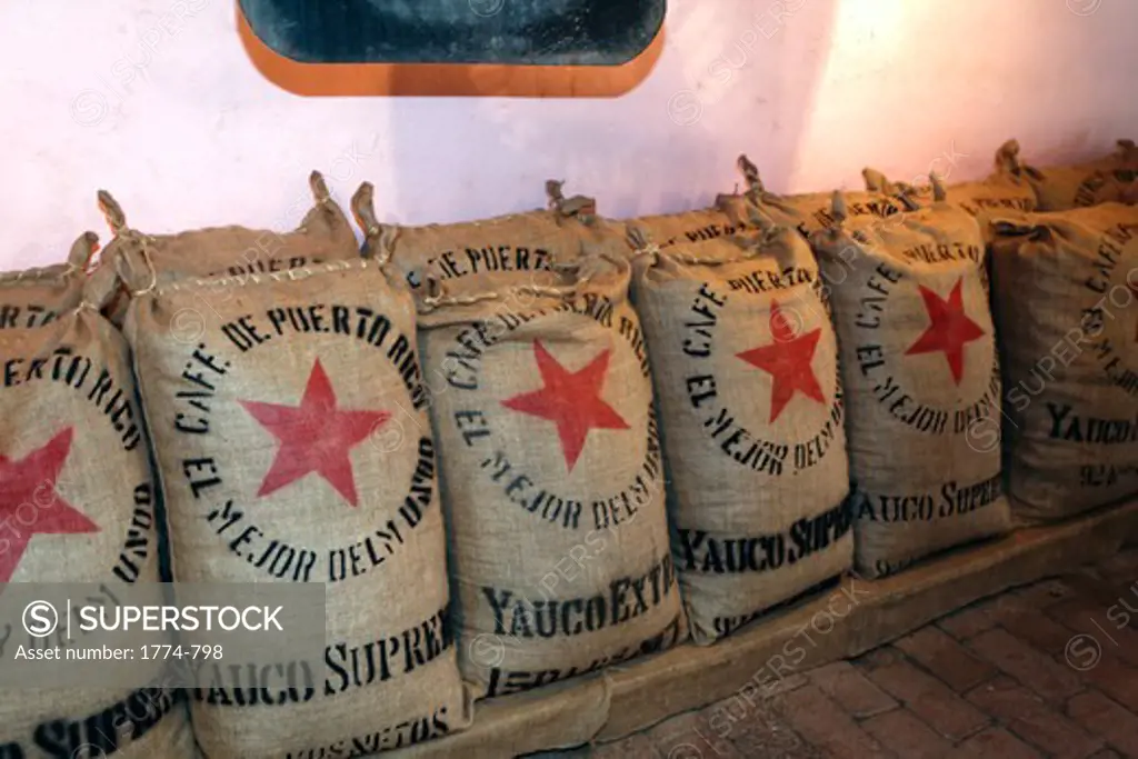 Puerto rico, Ponce, Bags of Coffee in Storage, Historic Buena Vista Coffee Plantation Museum