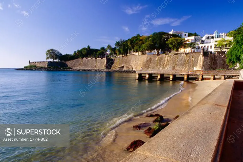 Puerto Rico, Scenic View of City Walls of Old San Juan Facing San Juan Bay