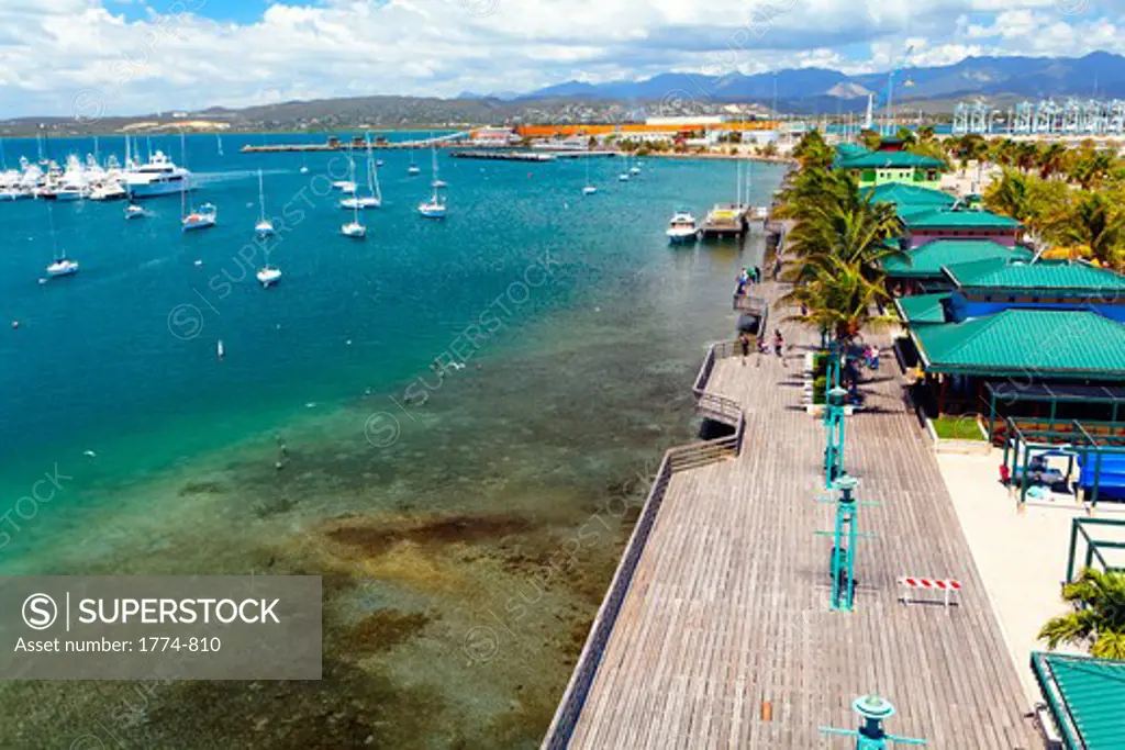 Puerto Rico, Playa de Ponce, High Angle View of La Guancha Boardwalk