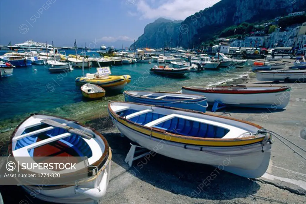 Italy, Capri, Marina Grande, Boats on shore