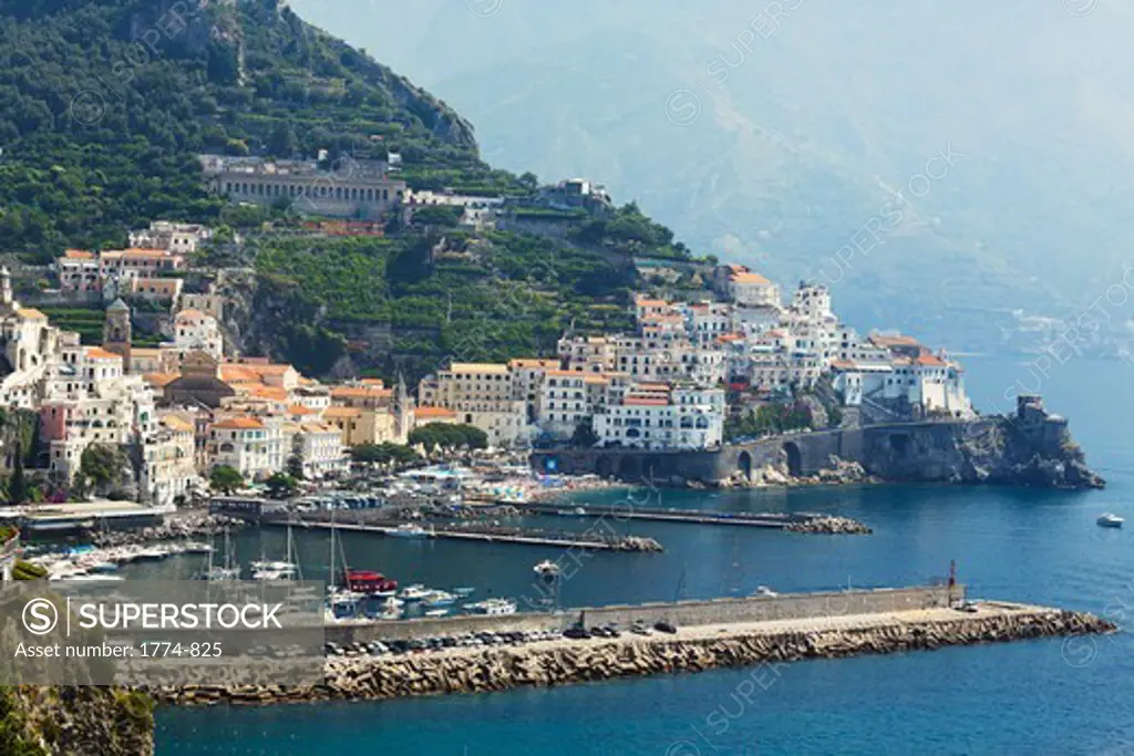 Italy, Campania, View of Amalfi Town with harbor