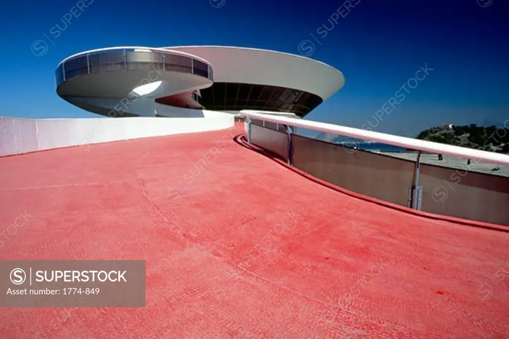 Low Angle View of the Niemeyer Museum of Contemporary Arts, Niteroi, Rio De Janeiro, Brazil