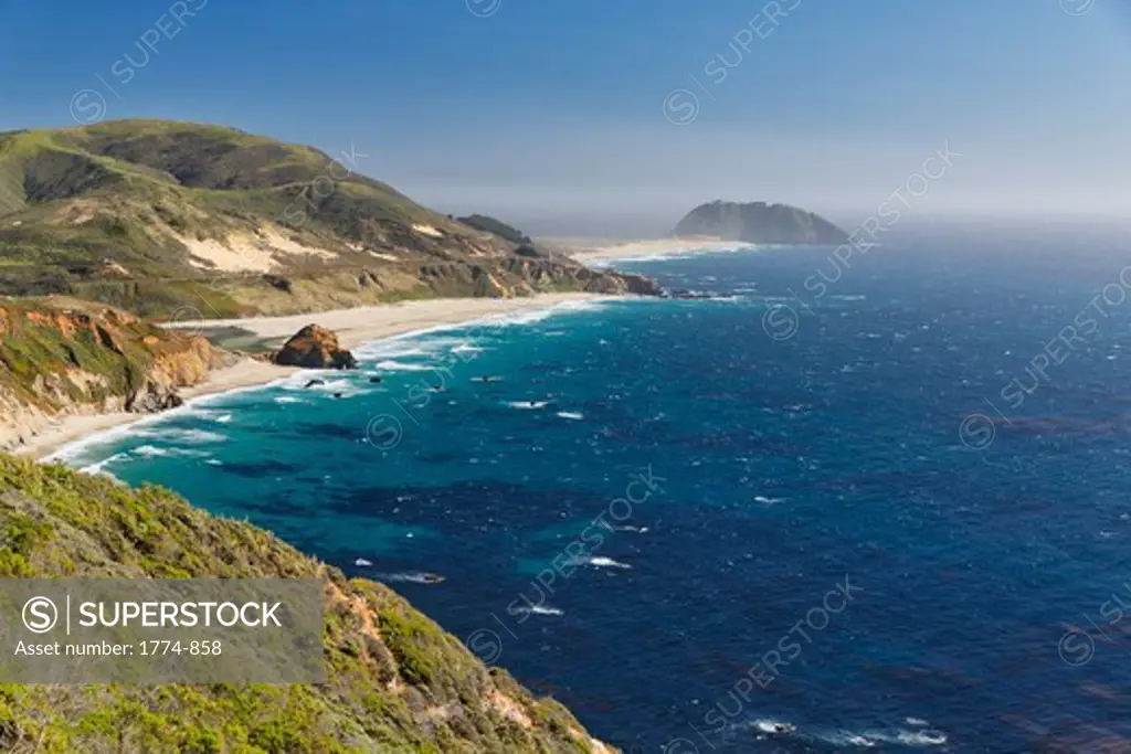 High angle view of a Rugged Coastline, Point Sur, California, USA
