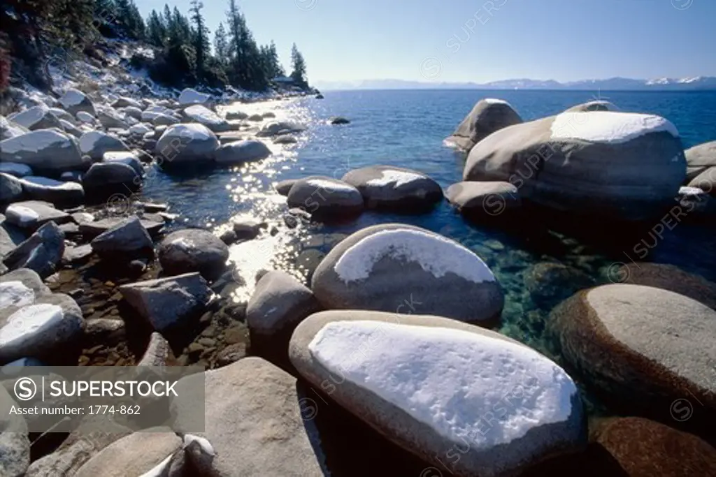 Rocks at the lakeside, Lake Tahoe, Sierra Nevada, California, USA