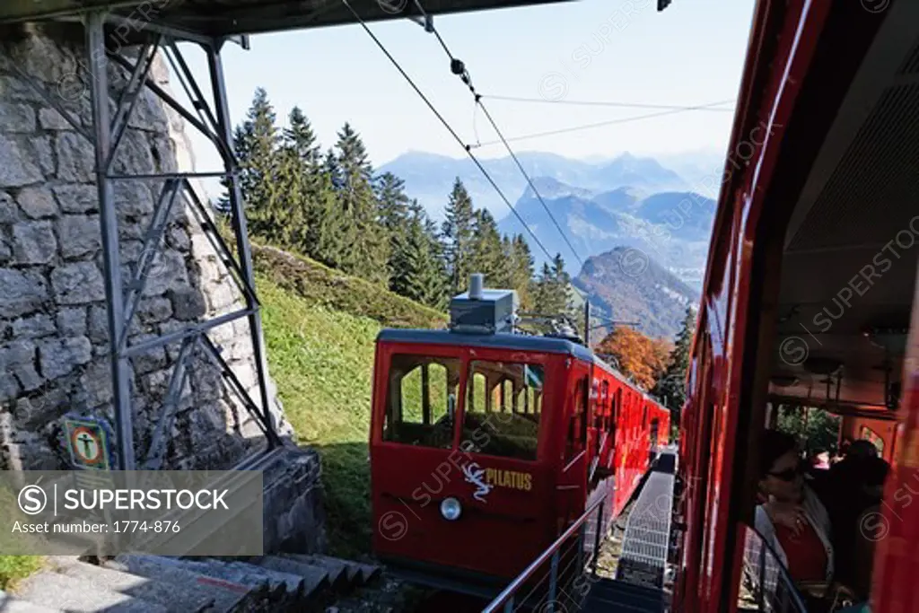 Cogwheel train ascending to Pilatus-Kulm Mountain, Alpnach, Switzerland