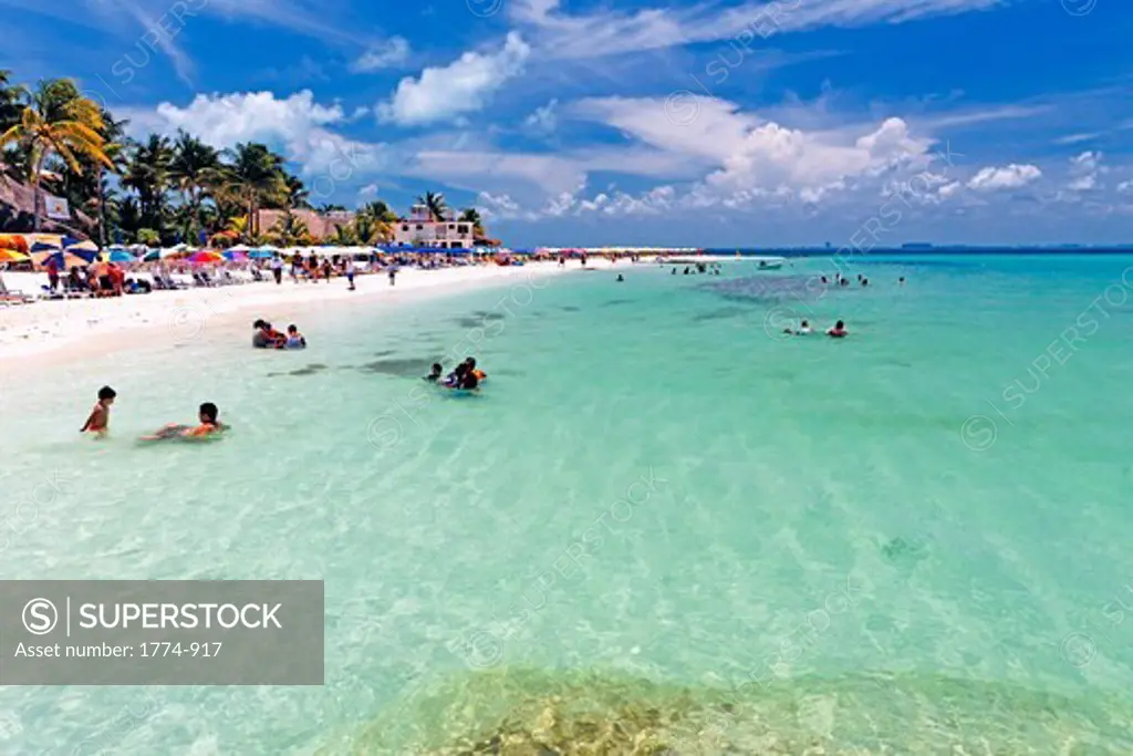 Tourists on the beach, North Beach, Isla Mujeres, Quintana Roo, Yucatan Peninsula, Mexico