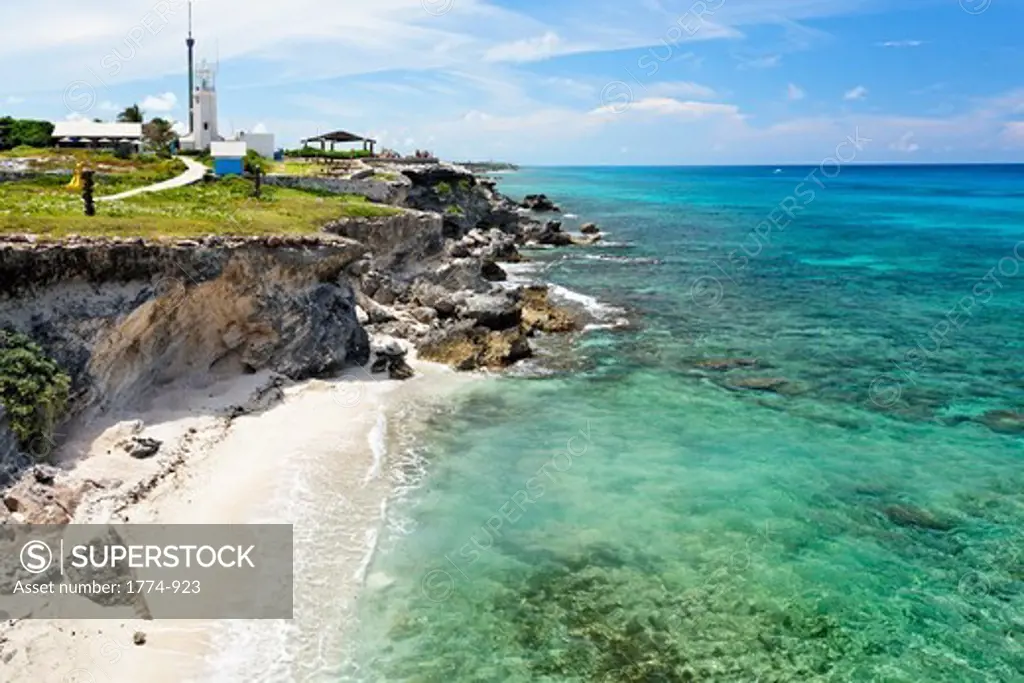 Lighthouse on the coast, Punta Sur, Isla Mujeres, Quintana Roo, Yucatan Peninsula, Mexico