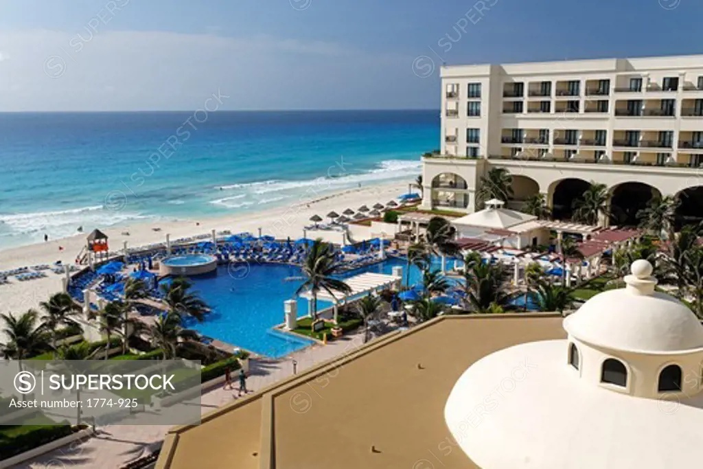 High angle view of a resort, CasaMagna Marriott Hotel, Cancun, Quintana Roo, Yucatan Peninsula, Mexico