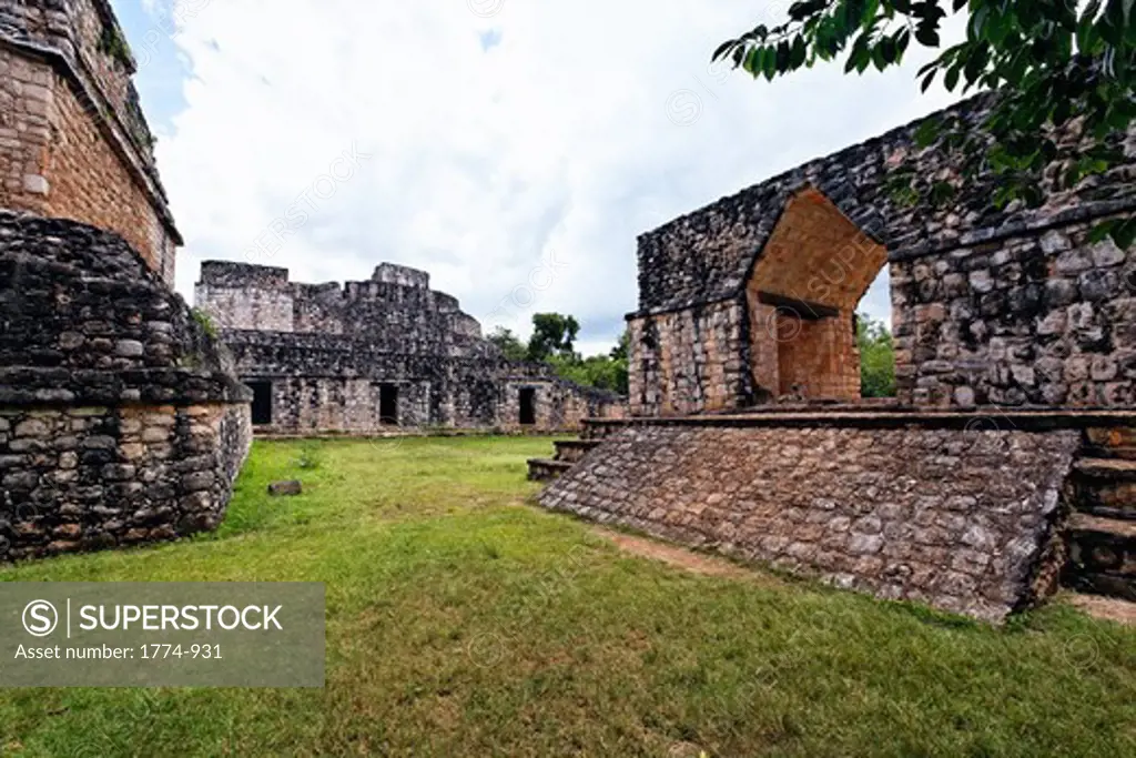 Ruins of pyramids and entrance arch at Ek Balam, Yucatan, Mexico