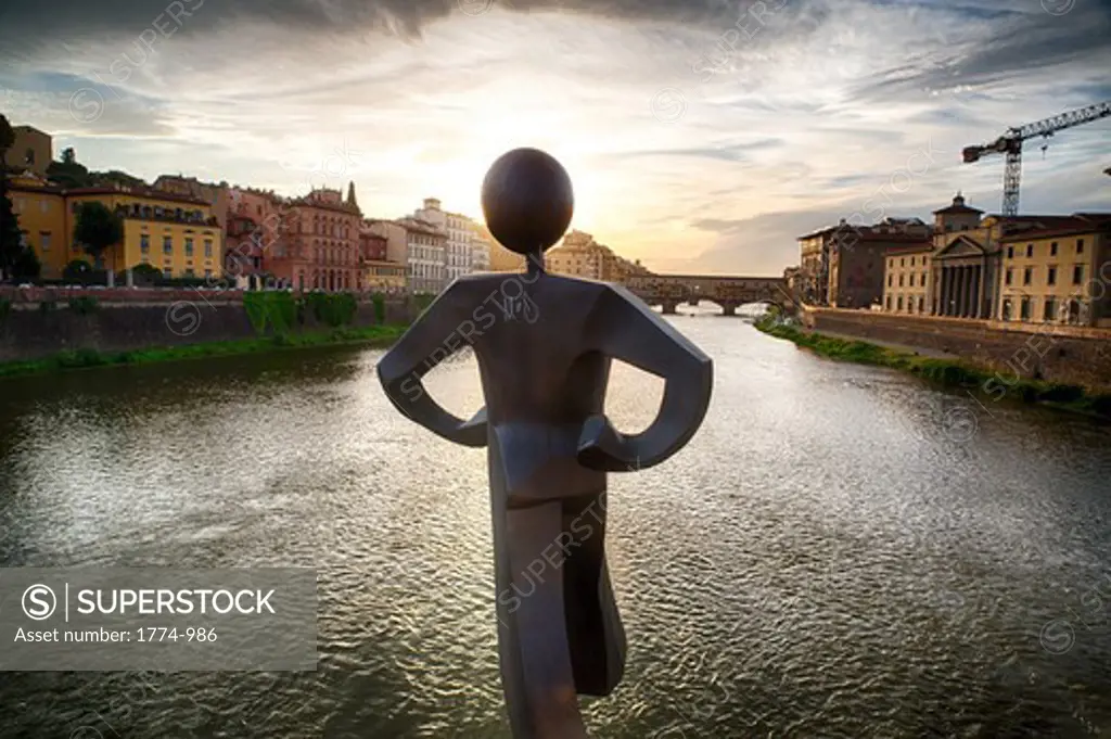 Italy, Tuscany, Florence, Clet Abraham sculpture on Ponte Alle Grazie