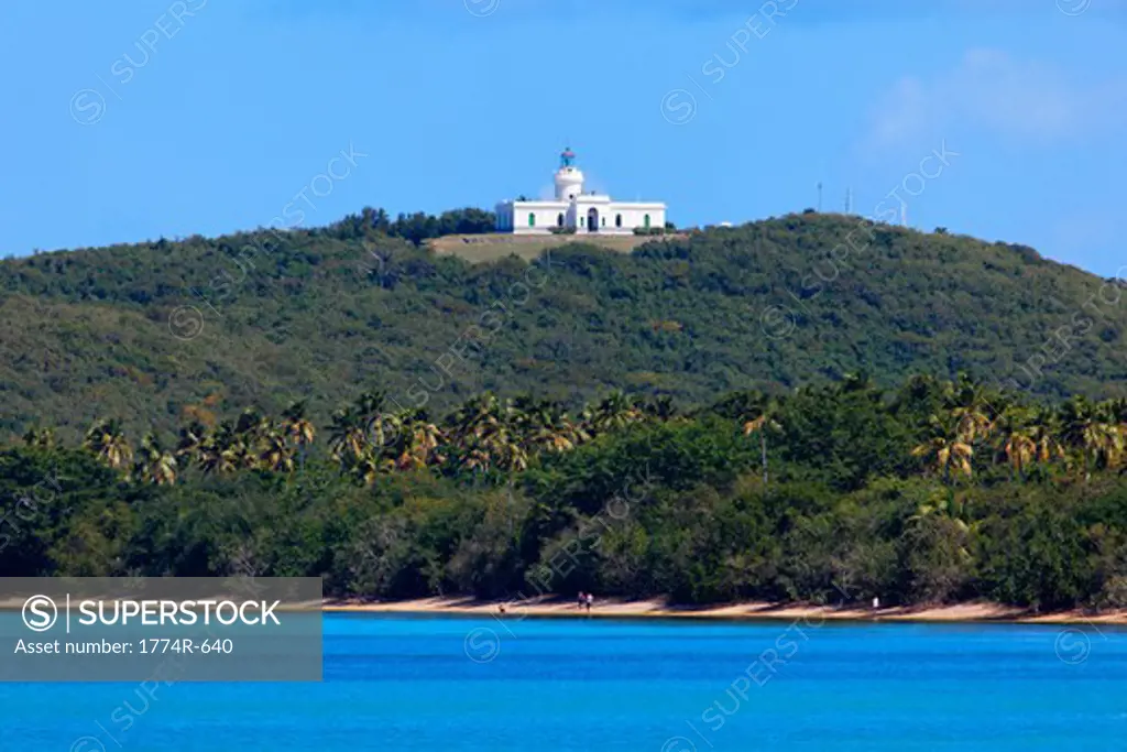 Lighthouse on a hill, Fajardo Lighthouse, Seven Seas Beach, Puerto Rico
