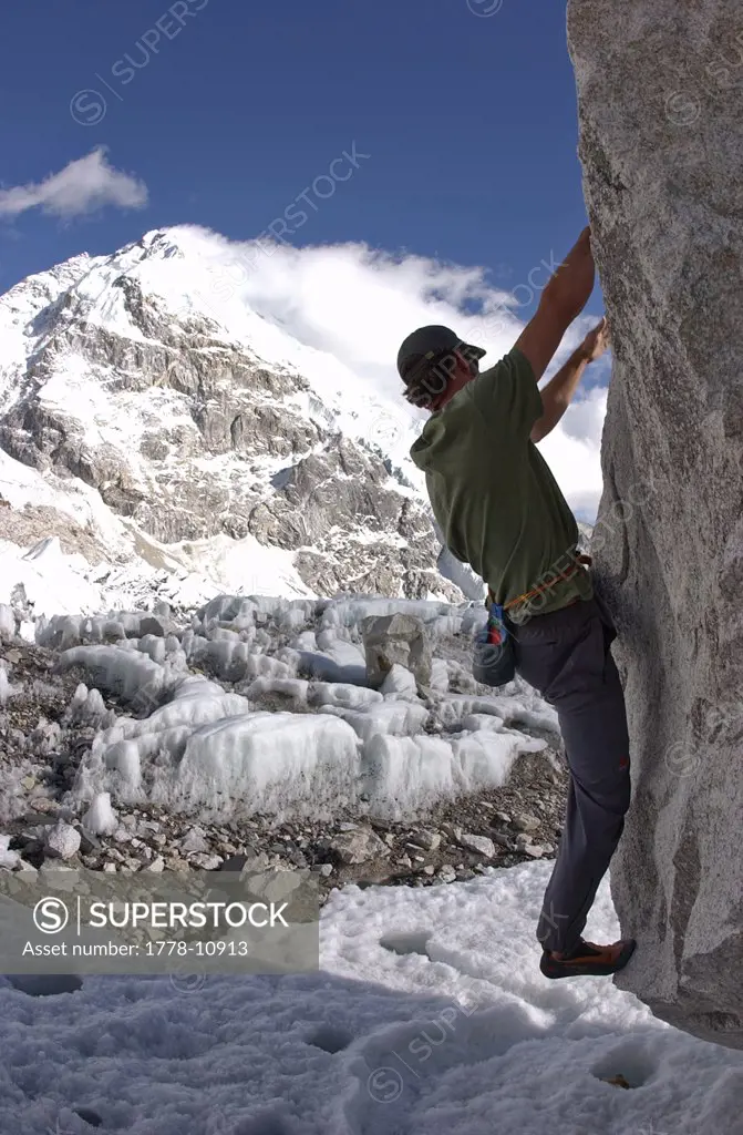 Man bouldering near Everest, Nepal