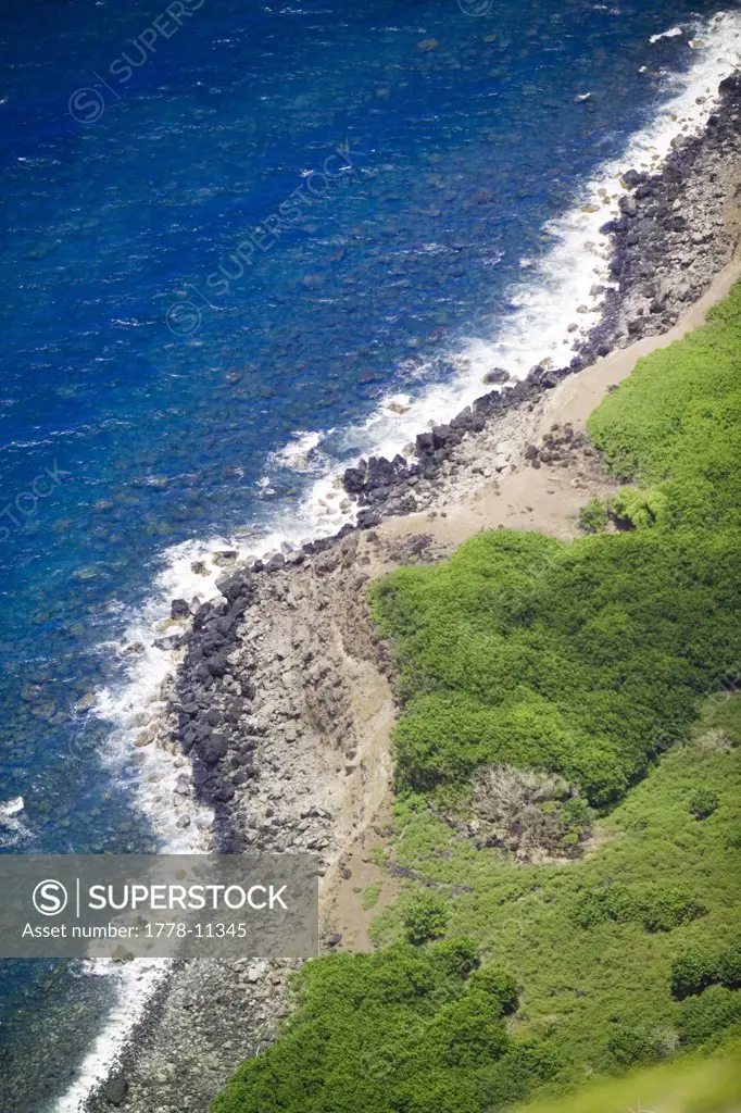 A view of the Pacific Ocean from the top of the world's highest sea cliffs on Molokai, Hawaii