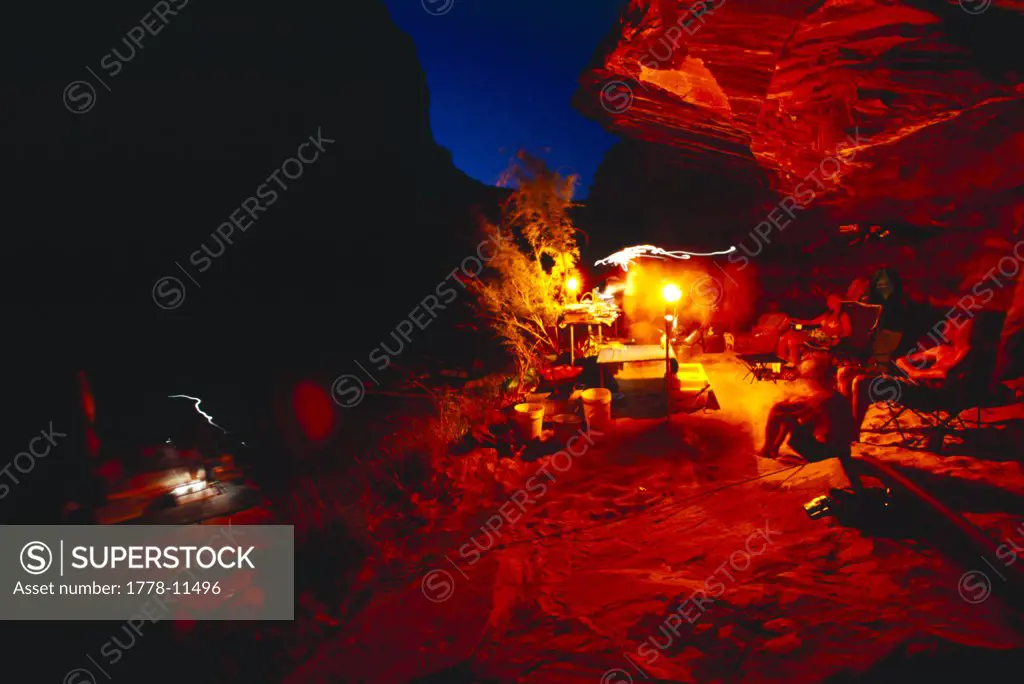 camp lit up at night, Grand Canyon, Arizona