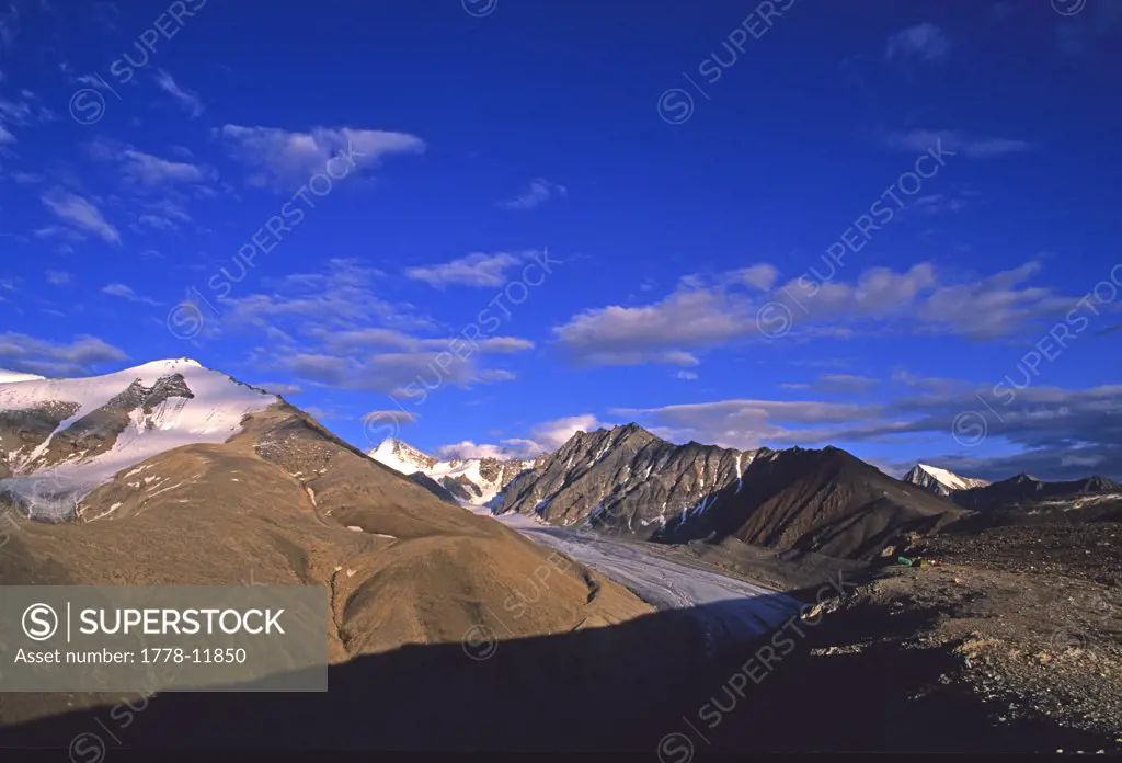 A mountain and the glacier at midnight, Arctic National Wildlife Refuge, Alaska