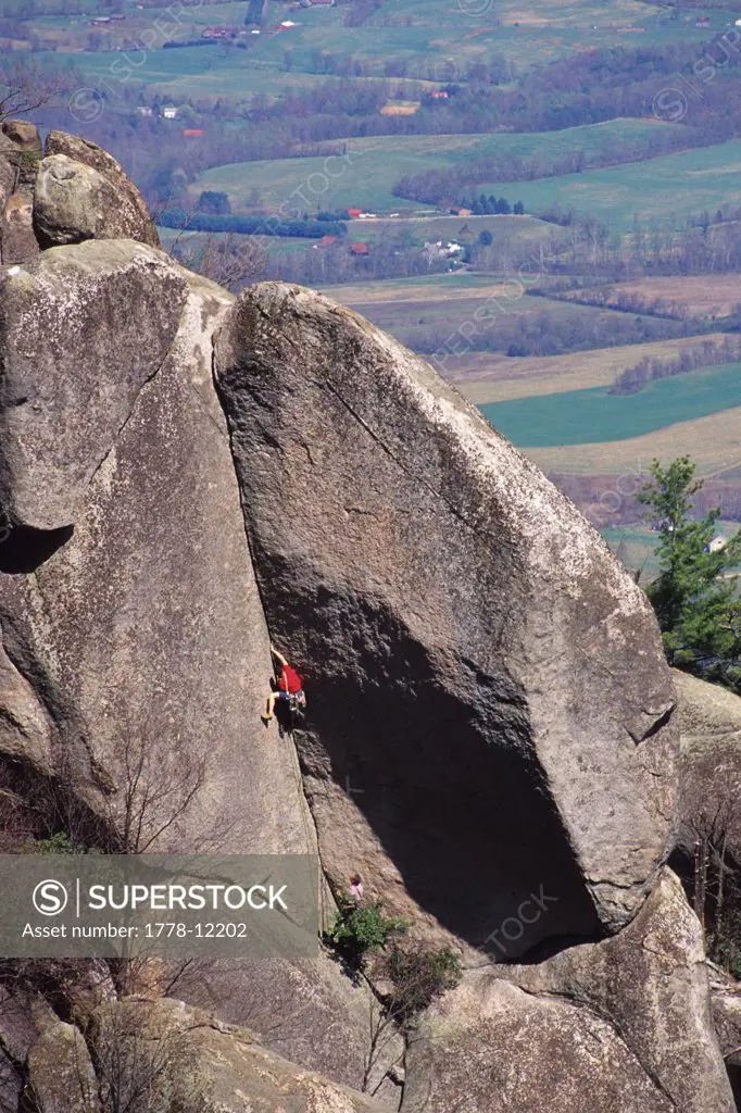 Male climber on a crack climb at old Rag Mountain, Virginia