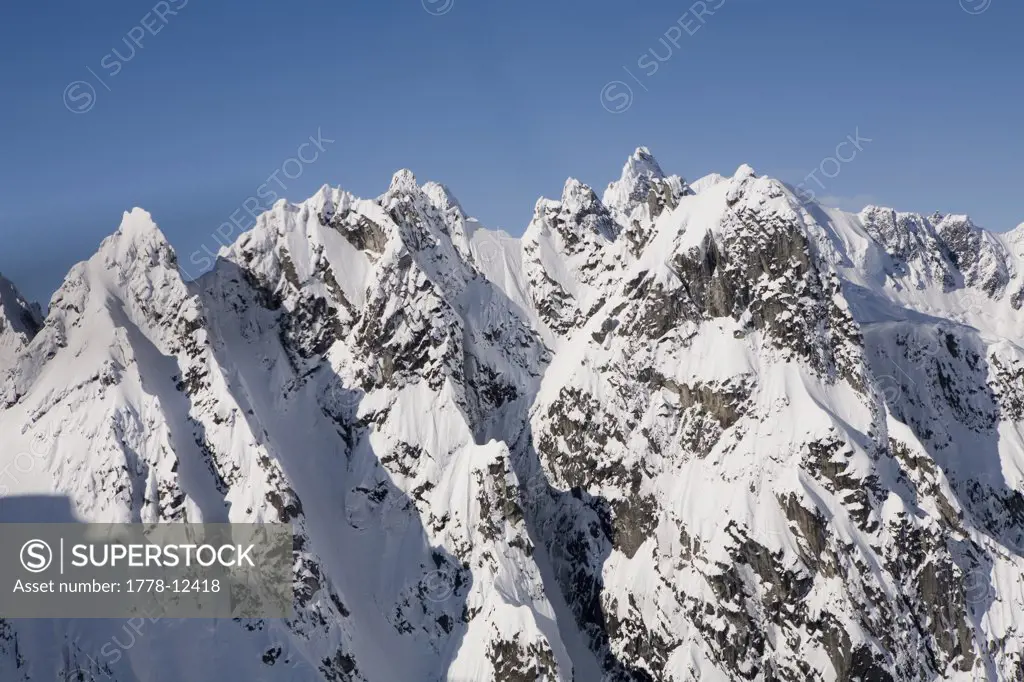 Snow covered mountains in Alaska Canada backcountry