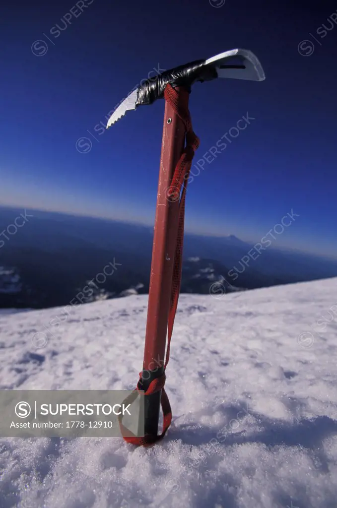 Ice axe in the snow on Mount Rainier, Washington