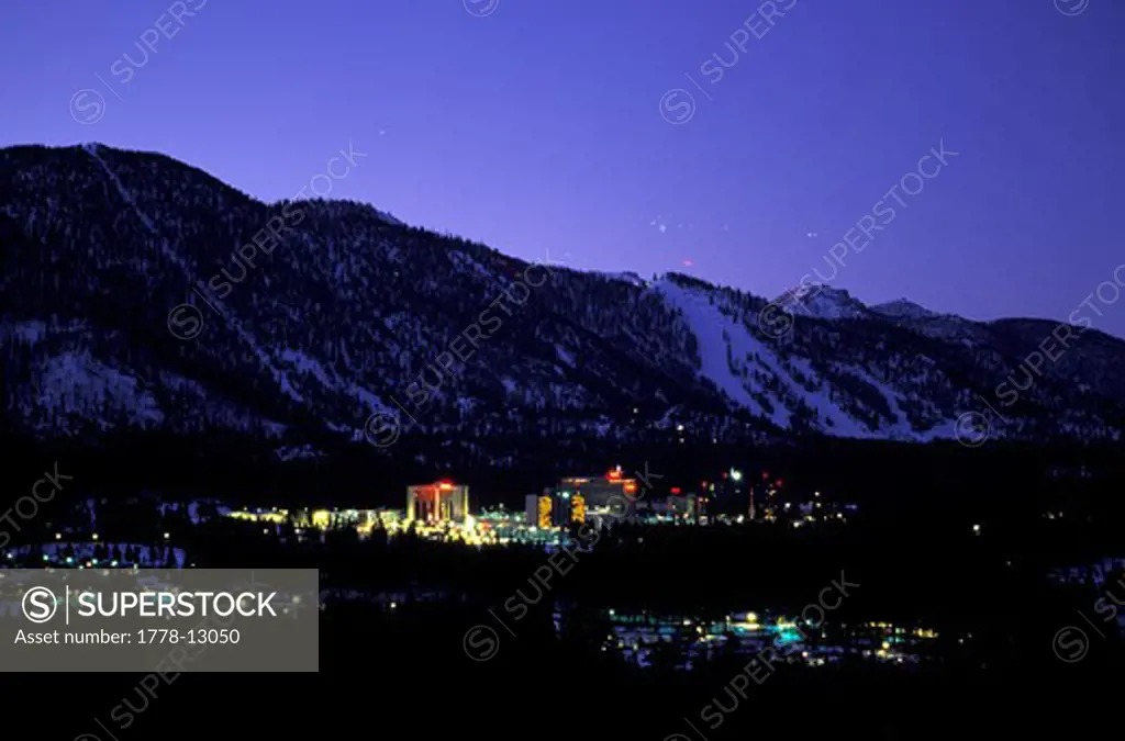 A view of South Lake Tahoe California-Nevada at night