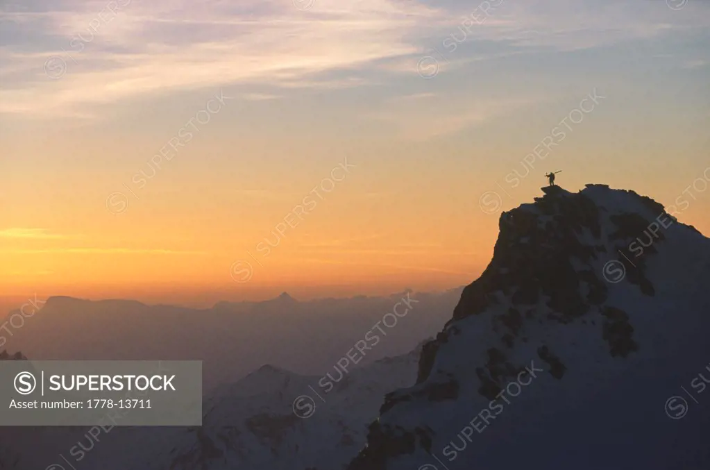 Ski-mountaineer on the high road of Zinal, wallis, Switzerland