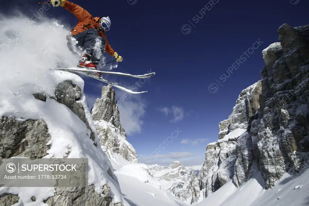 A skier in the backcountry in Italy
