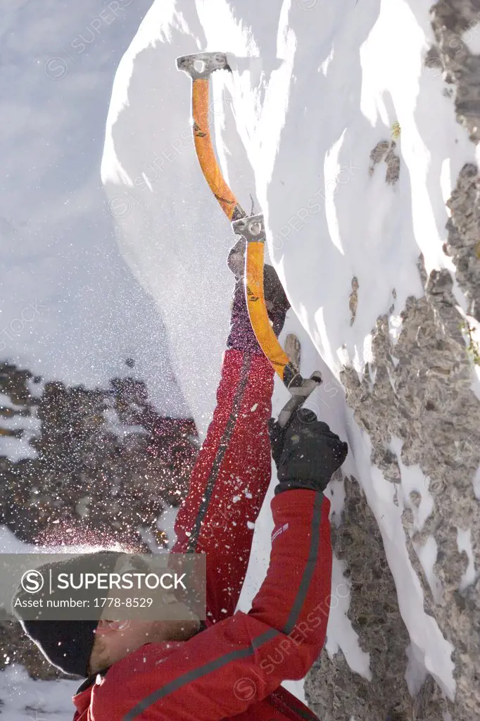 Man Ice Climbing, Ouray, Colorado
