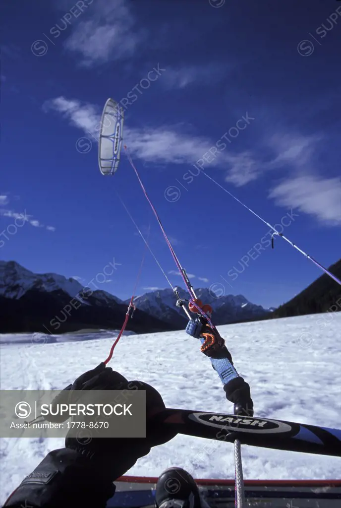 Snow Kiting from the point of view of the kiter Spray Lake, Canada