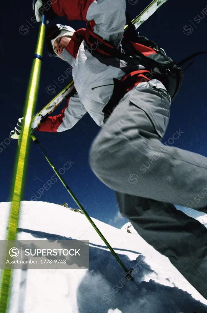 Female skier hiking in New Zealand