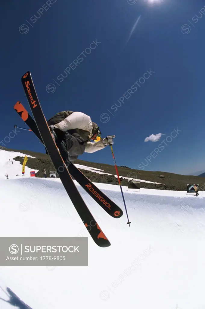 skier air close up wide angle