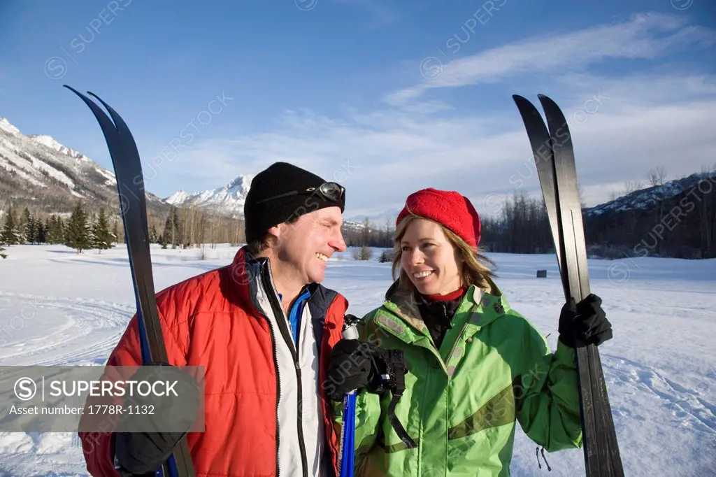 Couple at trailhead of cross_country ski trails.