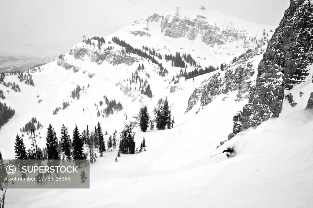A man skis in Wyoming.