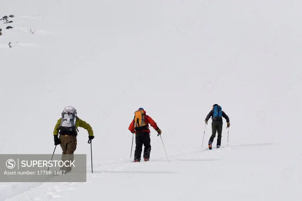 Young adults ski_tour in mountains.