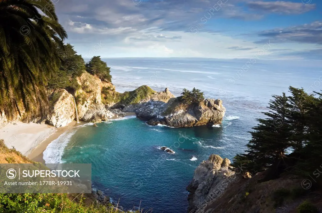 Afternoon light at the classic Big Sur overlook in Julia Pfeiffer Burns State Park in California.