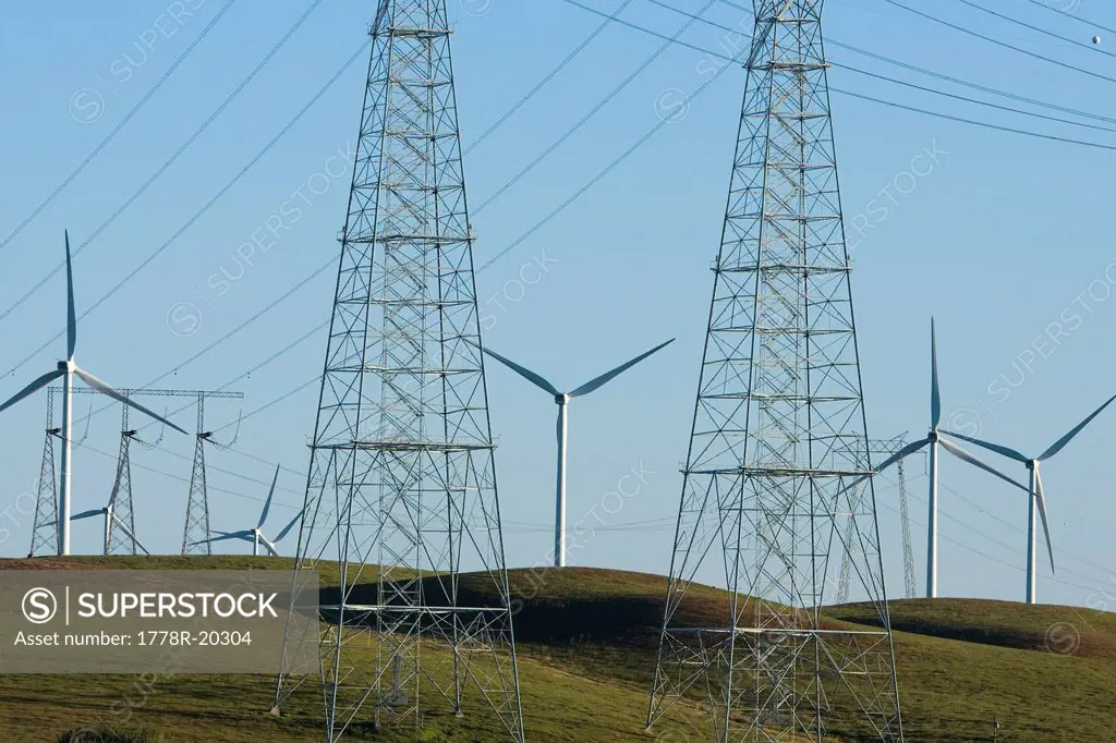 Wind Turbines and power transmission lines and towers