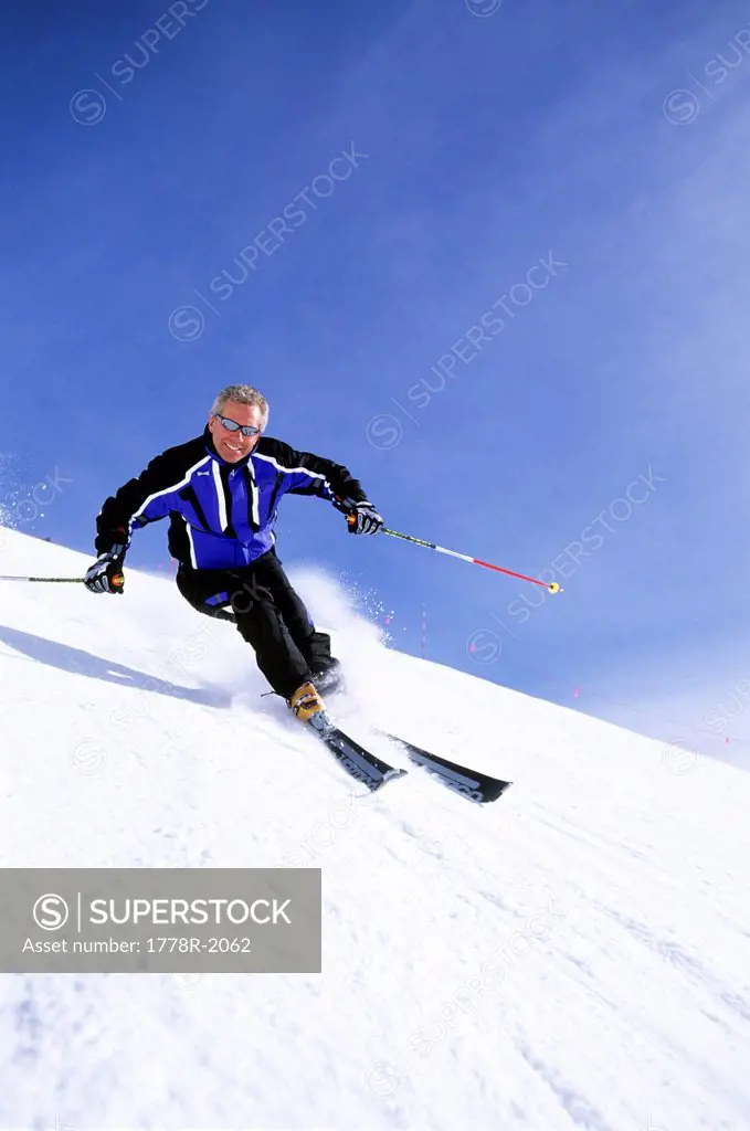 Man skiing at Snowbird, Utah.