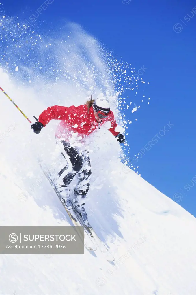 Woman skiing at Snowbird, Utah.