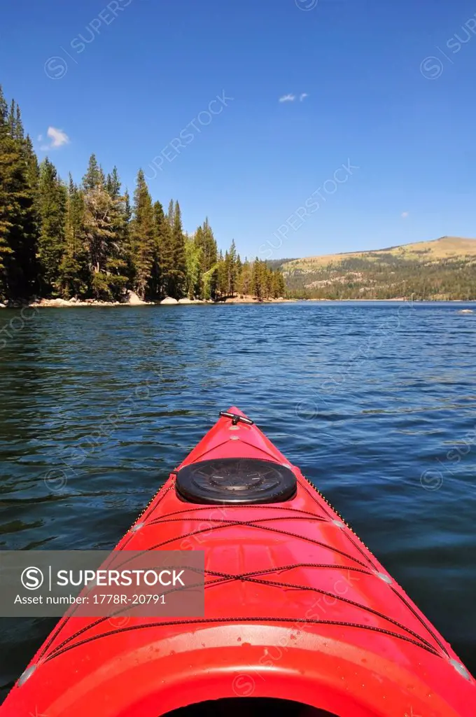 A first person view of kayaking on Caples Lake near Kirkwood, CA in the Sierra Nevada.