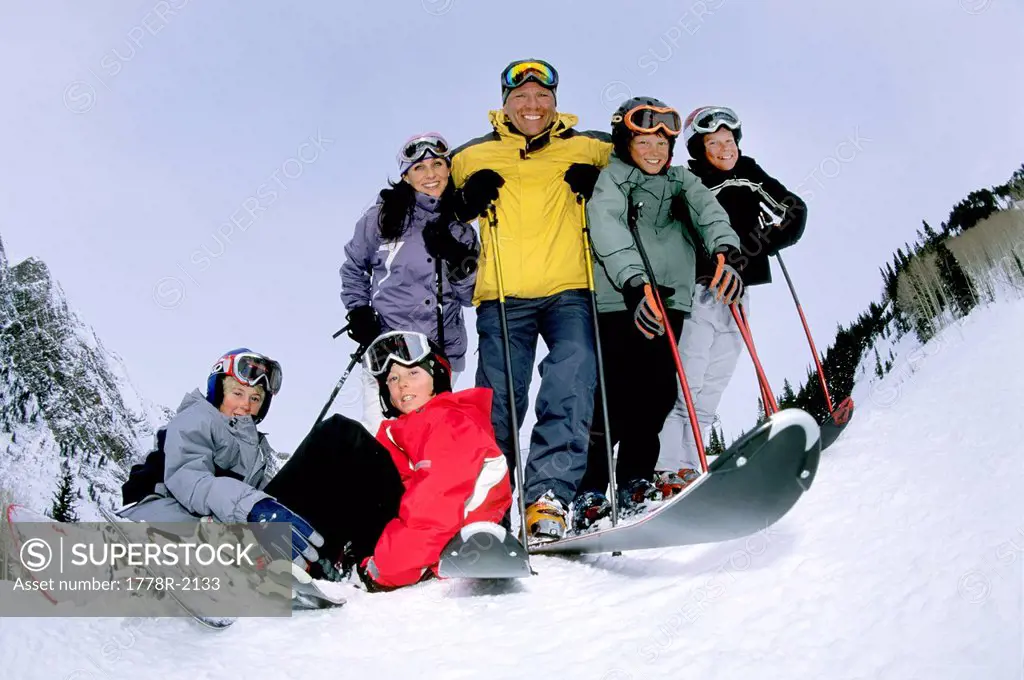 Family on the slopes of Snowbird, Utah.