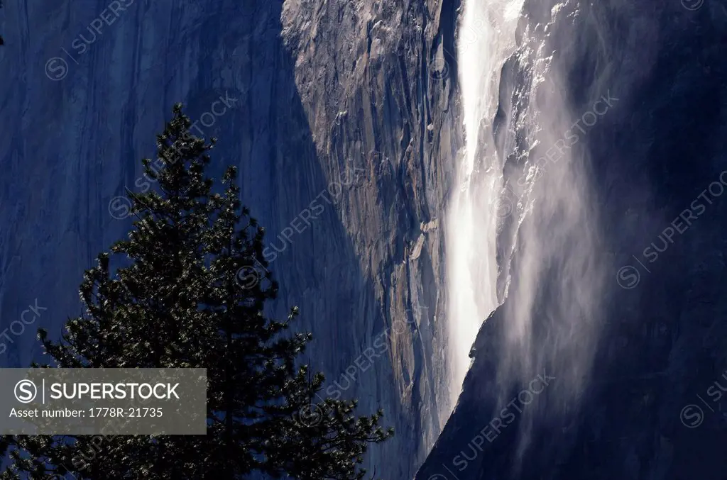 Located on the east side of El Capitan, Horsetail Fall is a seasonal waterfall that flows in the winter and early spring in Yosemite National Park, Ca...