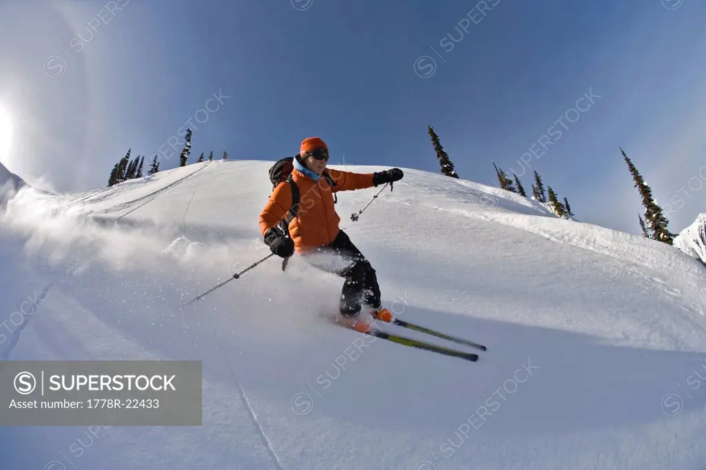woman skiing, Valhalla Mountain Touring Lodge, British Columbia, Canada