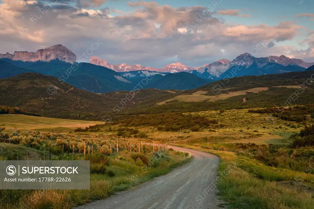 Dirt road leading off into the mountains near Ridgway, Colorado.