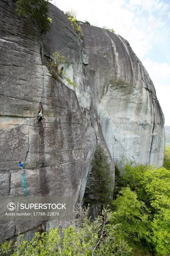 Climbers on the North Side of Looking Glass Rock in the Pisgah National Forest near Brevard, NC