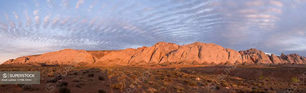Panorama sunrise scenic of the sandstone Reef in the San Rafael Swell, Green River, Utah digital composite.