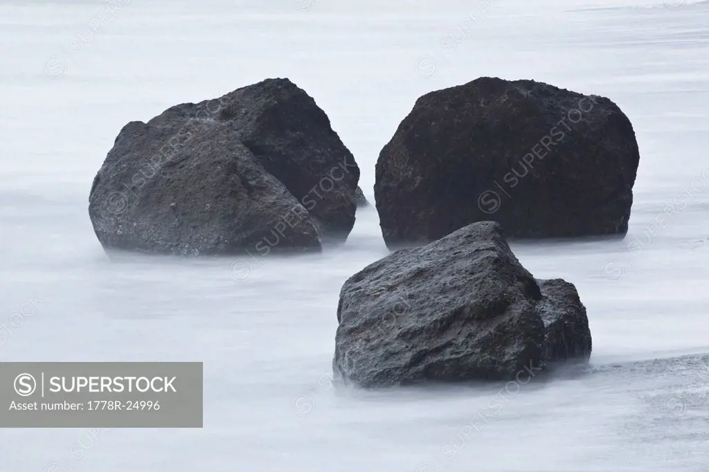 Three large boulders on Ruby Beach, Olympic National Park, Washington.