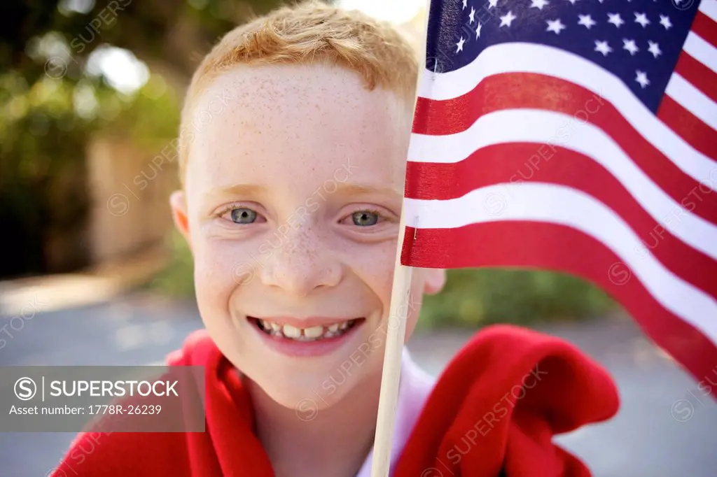 Patriotic Boy with American Flag