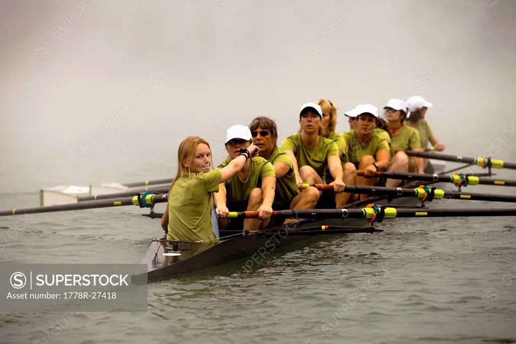 The Lake Casitas Rowing Team works some on drills at Lake Casitas in Ojai, California.